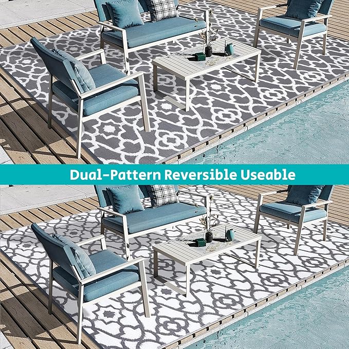 HEBE Outdoor Rug Waterproof 8x10, Plastic Straw Rug Camping Rug, Reversible Outdoor Patio Rugs RV Mat Clearance, Indoor Outside Floor Carpet for Porch,Deck,Camper,Balcony,Backyard