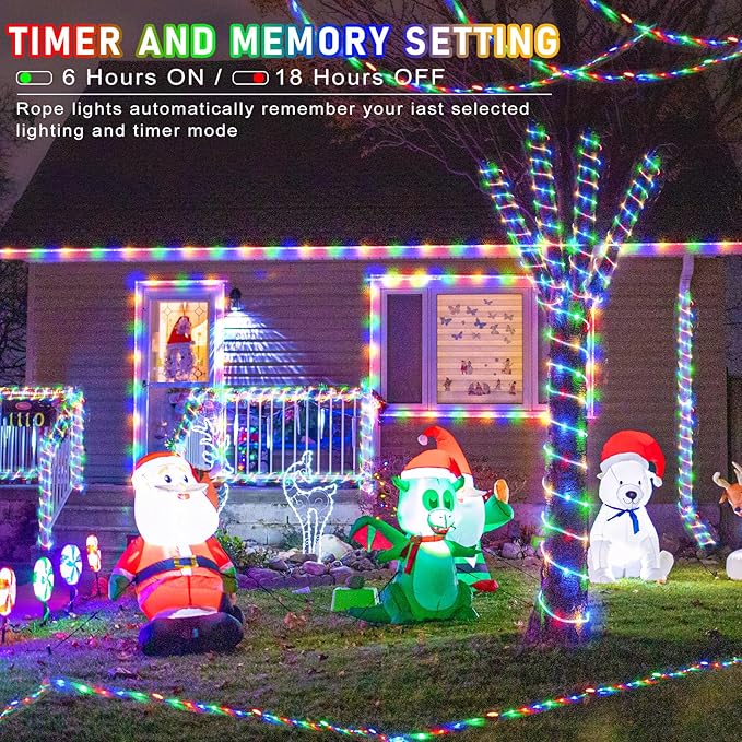 Rope Lights for Outside, 164FT 500 LED Rope Lights Outdoor/Indoor with Waterproof 8 Modes, Connectable Plug in Christmas Tree Light for Home Pool Garden Party Holiday Decorations, Multicolor