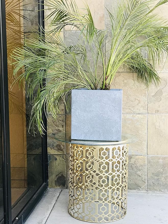 Kante 16 Inch Square Concrete Planter for Outdoor Indoor Home Patio Garden, Large Plant Pot with Drainage Hole and Rubber Plug, Slate Gray