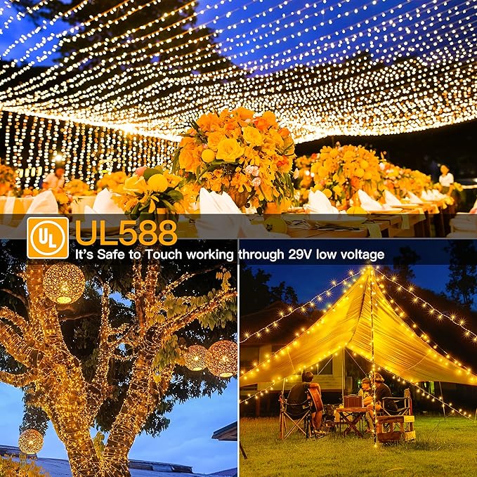 Ollny Outdoor String Lights 800LED 262FT, Warm White Waterproof Fairy Light with Remote Plug in, 8 Modes Timers Dimmable Christmas Lights for Outside Indoor Bedroom Patio Camping Garden