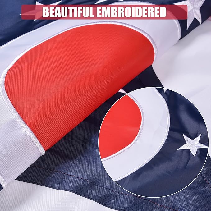 Ohio State Flag 5x8 Ft, Deluxe Embroidered Heavy Duty Polyester Durable OH Outside Flags, Indoor/Outdoor, Sewn Stripes and Brass Grommets