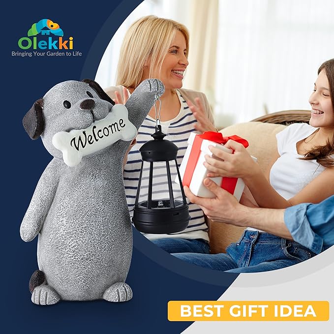 Solar Dog Statues for Garden Decor - Outdoor Dog Figurines with Solar Lantern for Yard Patio Lawn Balcony Ornaments - Garden Gifts for Mothers Day, Grandma, Easter