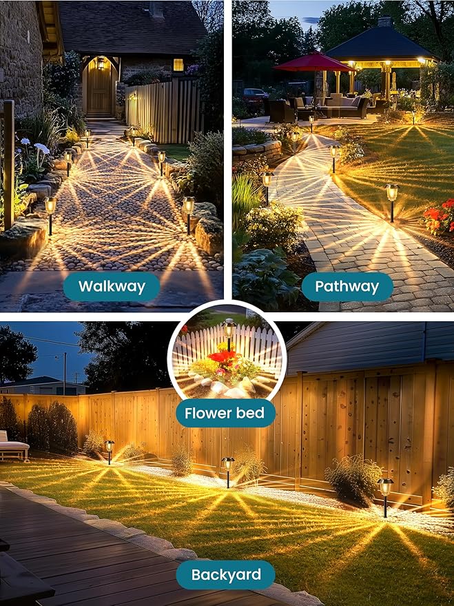Solar Lights Outdoor Waterproof,6 Pack Bronze Pathway Lights with 10-40 LM Dimmable Glass and Metal, Solar Powered Garden Decor for Yard,Patio,Pathway,Driveway(Warm White)