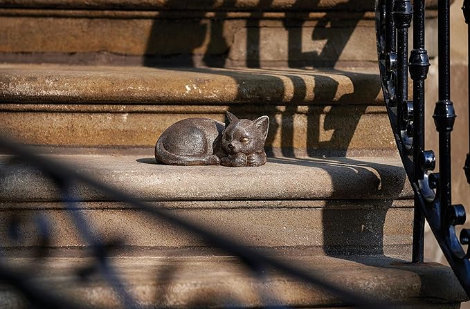 Roman Garden - Bronze Sleeping Cat Statue, 3.5H, Garden Collection, Resin and Stone, Decorative, Garden Gift, Home Outdoor Decor, Durable, Long Lasting