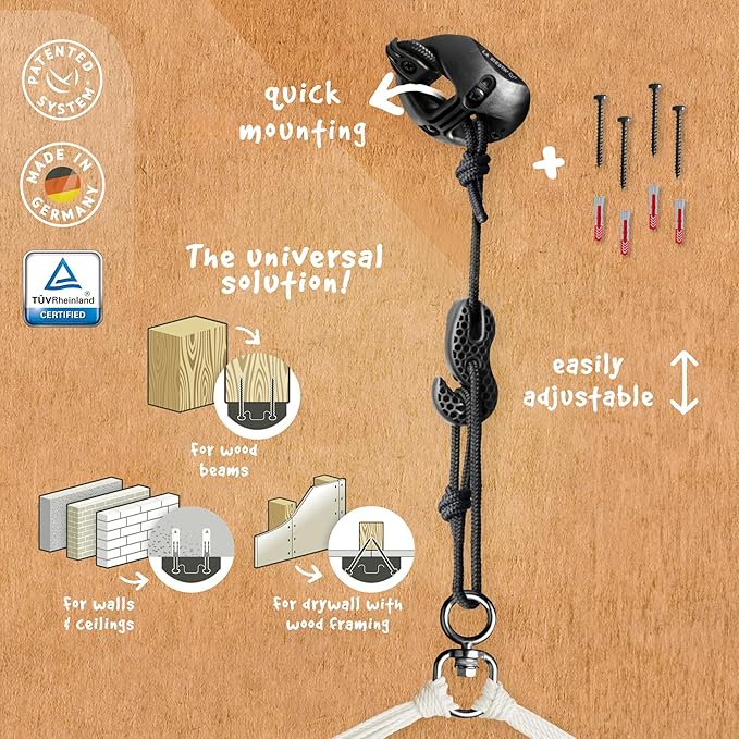 LA SIESTA® - XL King Domingo Hammock Swing Chair & CasaMount - Weather & Tear Resistant Hanging Chair - Outdoor Indoor Hammock Chair w/Suspension Kit for Walls Ceilings Square Beams - Almond