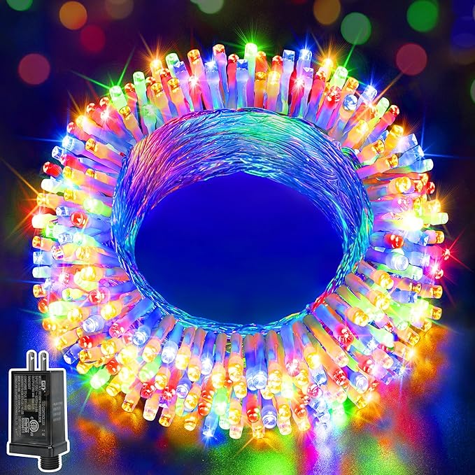 Ollny Christmas Lights Outdoor 200LED 60FT, Multicolor Connectable Plug in Fairy Light Indoor, 8 Modes Waterproof Timer Plug in LED String Lights for House Outside Bedroom Patio Balcony