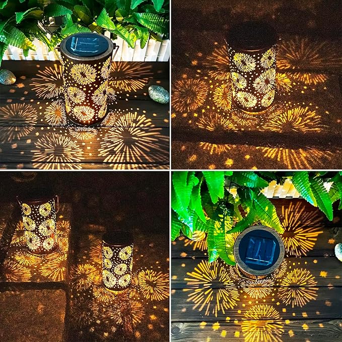 DIBIEECN Fireworks Solar Gardening Gifts Lanterns, Garden Decor for Outside, Pattern Solar Decorative Lights Waterproof, Outdoor Gifts for Women Mom Grandma, Yard Gifts for Patio, Pathway, Landscape