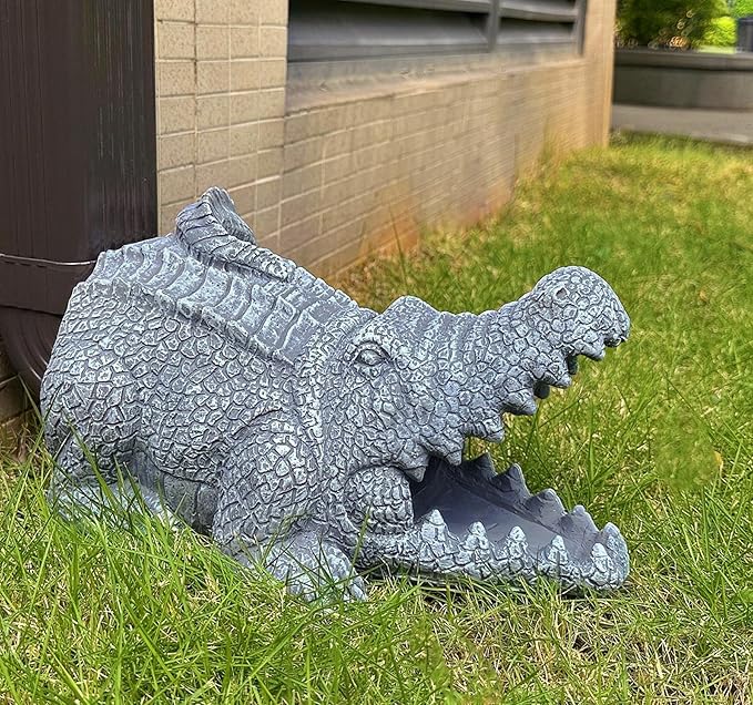 Realistic Crocodile Statue, Garden Rain Downspout Diverter, Splash Block & Gutter Extender, Decorative 3"x4" Gutter Extension, Outdoor Decor Sculpture, Unique Gutter Downspout Decoration