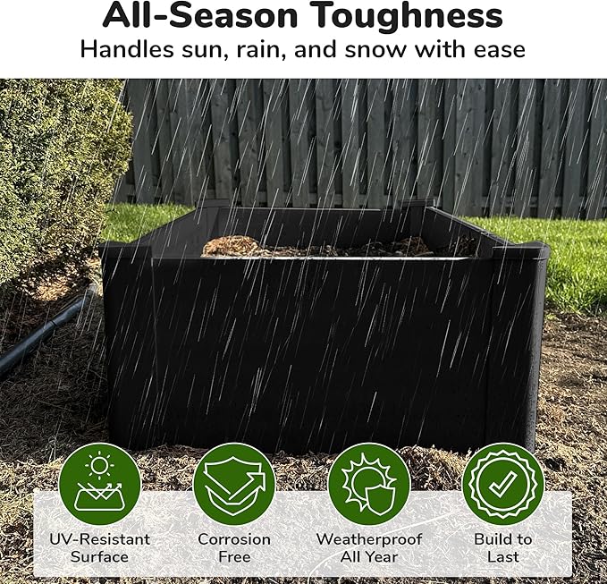 Raised Garden Bed - 2x4 ft Planter Box - Black HDPE - No Tools Needed - DIY Kit for Urban Gardening, Flowers, Herbs & Vegetables - Made in The USA