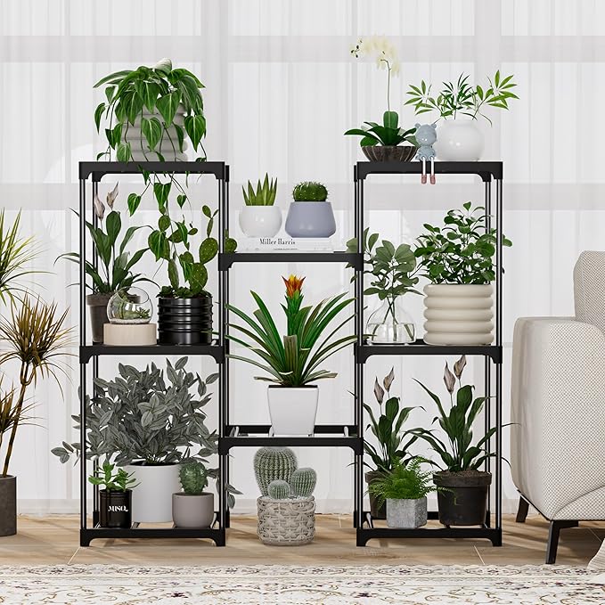 Metal Plant Stand Indoor Outdoor Plant Shelf Stand, 3 Tiers 8 Pots Potted Flower Plant Stands for Indoor Plants Multiple, Plant Shelves Stands Rack for Patio, Balcony, Living Room