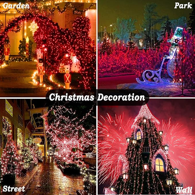 KNONEW 403ft 1000 LED String Lights Outdoor Christmas Lights 8 Modes & Timer Fairy Light Plug in Waterproof LED String Lights for Xmas Yard Tree Wedding Party Holiday Decorations (Red)