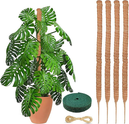 EcoNour Moss Pole for Plants – 28 inches (4 Pack) | Monstera Plant Support for Plant Climbing and Growth | Elevate Your Indoor Garden, Plant Support for Indoor Potted Plants to Grow Upwards