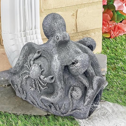 Real Octopus Sculpture Gutter Downspout Extender,Garden Statue Ornament,Decor Downspout Diverter,Perfect Rain Diverter for 3"x4" Downspouts, Eco-Friendly Resin,Perfect Outdoor Decor Gift