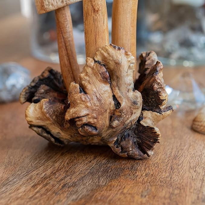Curawood Wooden Mushrooms Sculpture for an Ornate Touch - Handcrafted 9" Mushroom Statue with Intricate Details - Authentic Garden Mushrooms Decorative Centerpiece - Artisan Cottagecore Mushroom Decor