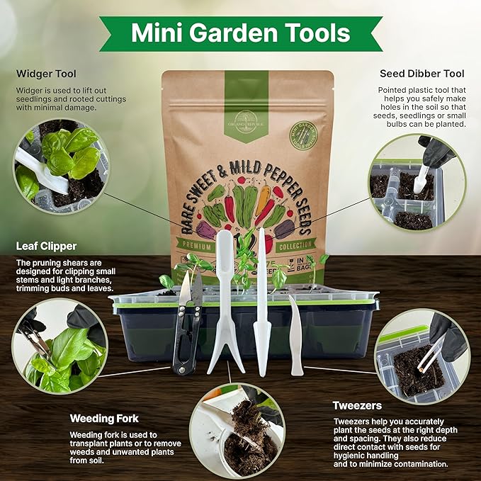 Organo Republic 12 Rare Sweet & Mild Pepper Seeds Variety Pack - 770+ Non-GMO Heirloom Pepper Seeds for Outdoor and Indoor Home Gardening, Including Pepper Anaheim, Pepperonchini, Pimento, Lilac Bell