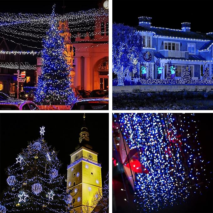 weillsnow Outdoor Christmas Decoration,66 FT 200 LED String Lights with Timer Memory Function,Plug in Waterproof Fairy Lights for Indoor Outdoor Home Room Garden Christmas Party Decor(Blue&White)