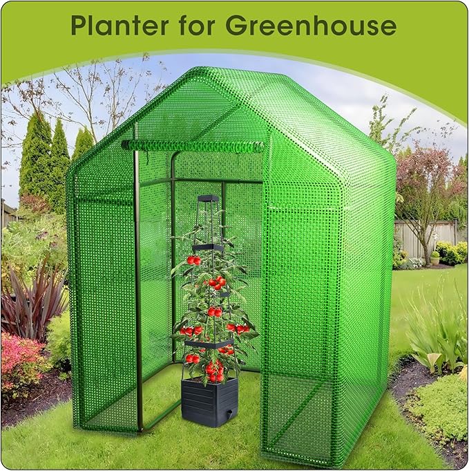 MQFORU Raised Garden Bed, 57" Tomato Planter with Trellis, Tomato Cages for Climbing Vegetables Plant, Self Watering Tomato Support Box for Garden Pots, Use for Patios Greenhouse Indoor Outdoor（1Pc）