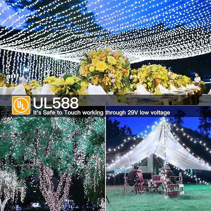 Ollny Outdoor String Lights 800LED 262FT, Cool White Waterproof Fairy Light with Remote Plug in, 8 Modes Timers Dimmable Christmas Lights for Outside Indoor Bedroom Patio Camping Garden