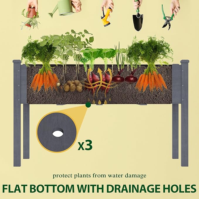 MUPATER 4x2FT Raised Garden Bed,Raised Garden Bed with Four Legs, Elevated Planter Box with Drainage Holes for Herbs, Flowers and Vegetables for Garden, Greenhous and Farm, Gray