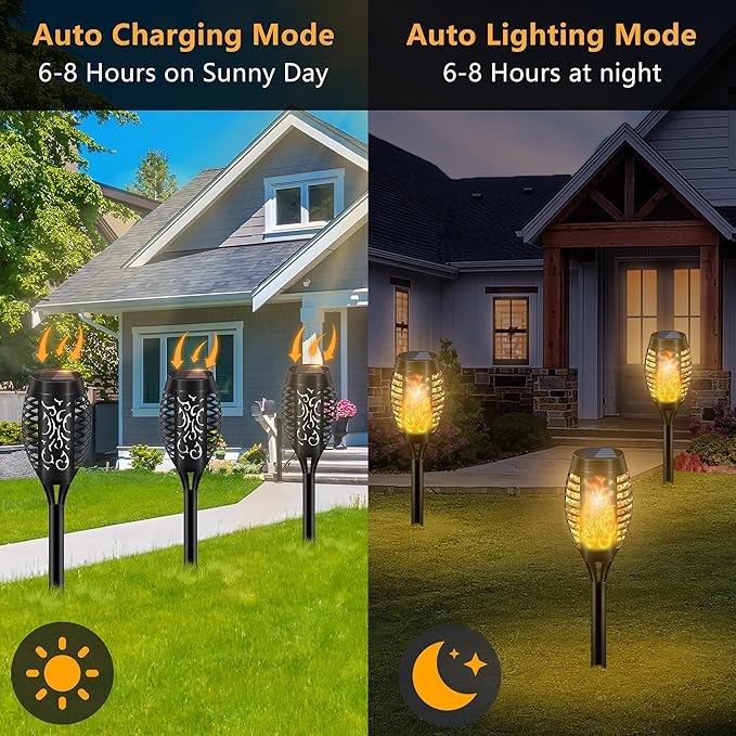Solar Torch Lights for Garden Decor, 6 Pack 12 LED Solar Lights for Outside & 20.5'' Waterproof Solar Lights, Flame Torch Solar Lights Outdoor for Patio Path Yard Decorations