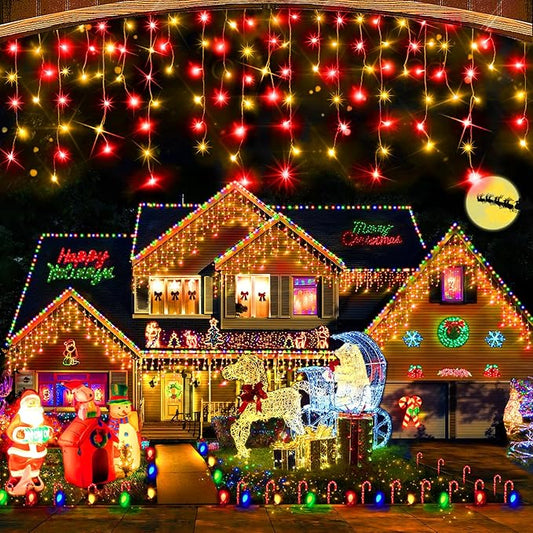 Hezbjiti Christmas Lights Decorations Outdoor, 1600LED 164FT Curtain Fairy Lights 8 Modes 320 Drops Fairy String Curtain Lights for Christmas Decor Eaves Window Party Yard Garden