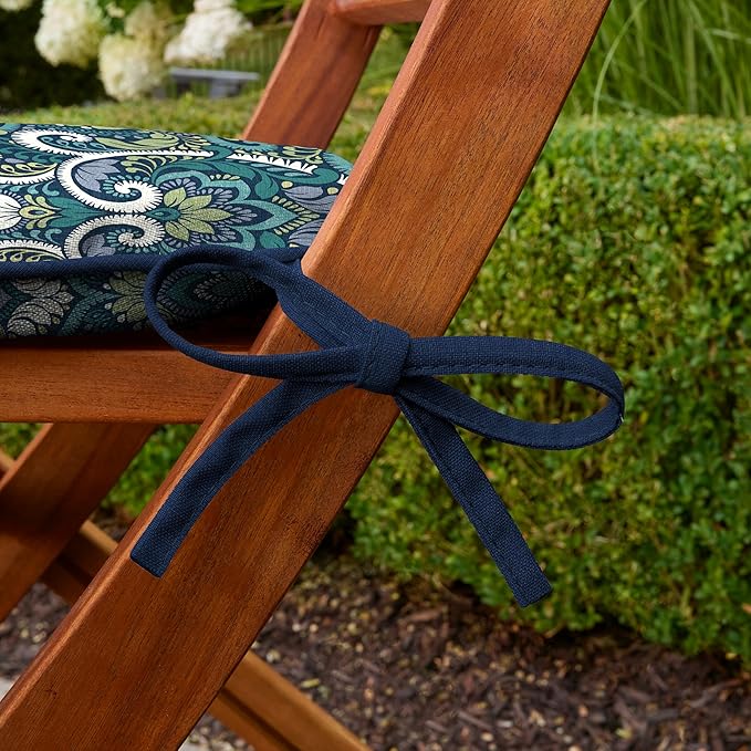 Arden Indoor/Outdoor Foam Seat Pad, 2 Pack, 17 x 16, Patio Cushion, Water Repellent, Fade Resistant, Foam Cushion Sapphire Aurora Blue Damask