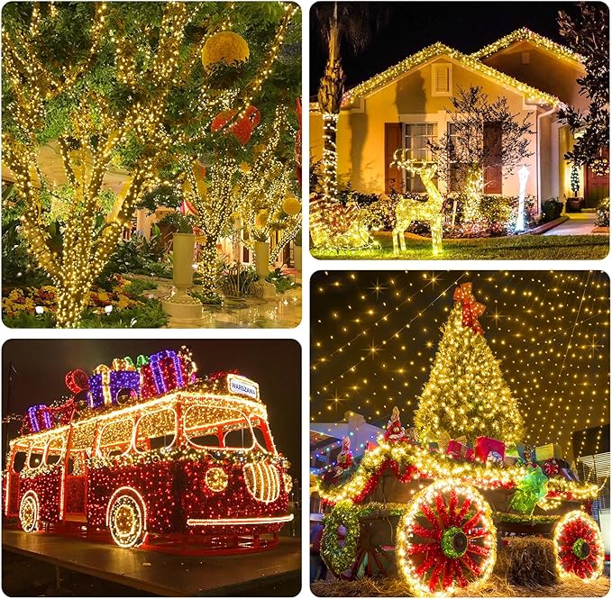 KNONEW 403FT 1000 LED Christmas Lights Outdoor String Lights 8 Modes & Timer Fairy Light Plug in Waterproof LED String Lights for Xmas Yard Tree Wedding Party Holiday Decorations (Warm White)