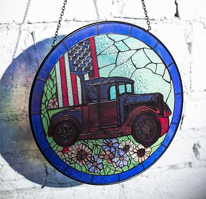 Patriotic Sun Catchers Us Flag - Originally Designed 4th of July Decorations Gifts for Veteran Stained Glass Window Hanging | Patriotic Suncatcher for Men