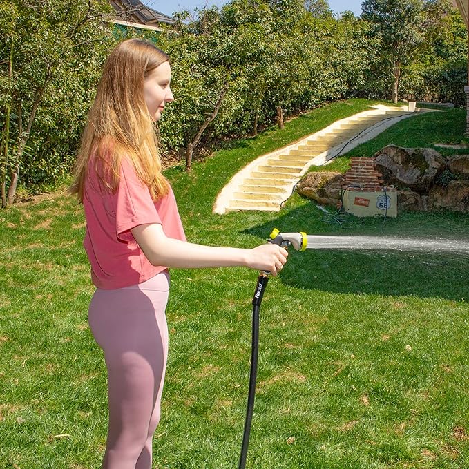 Fevone 25 ft Garden Hose, Heavy Duty Water Hose, Hybrid Polymer, Kink Resistance, Flexible, Durable, Solid Brass Fittings, 3/4" GHT, 5/8" ID, 600 PSI,