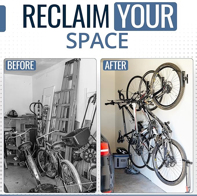 StoreYourBoard Bike Swivel Rack – Wall Mounted Garage Bike Storage, Vertical Hanger with 120° Swing Design & Stopper, Space-Saving Indoor Wall Mount – Fits Kids Bikes, BMX & More