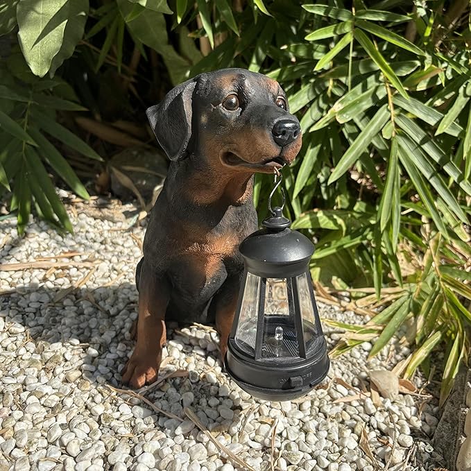 Garden Dog Statues Outdoor Decor, 10.6" Solar Light Dog Statue with Lantern, Puppy Solar Dog Figurine Sculpture for Outdoor Gardens Patio, Lawn, Yard, Housewarming Ornament Gift