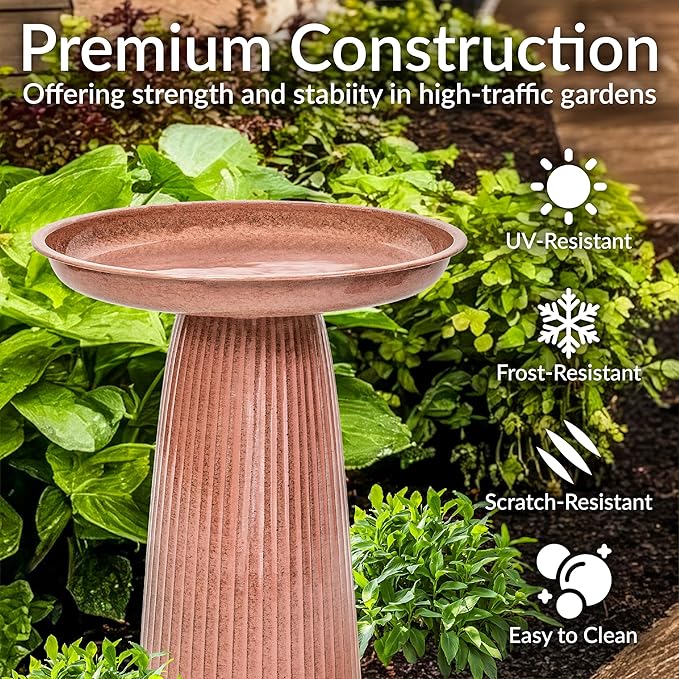 Sunnydaze Gleeful Garden Metal Bird Bath for Outdoors - Large Decorative Iron Birdbath - 23-Inch - Canyon Clay Glaze