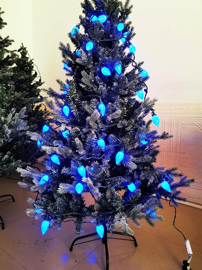 C9 Christmas Lights Outdoor 50 LED Blue Strawberry 34.5ft Waterproof Xmas String Light for Garden Yard Home Party Holiday Christmas Tree Indoor Decoration(Blue)