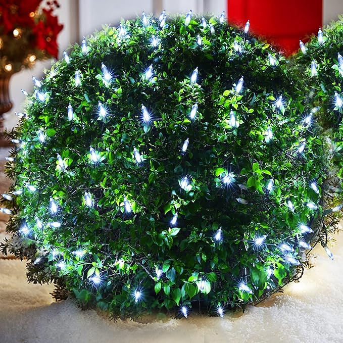 LED Christmas Net Lights for Bushes Outdoor,100 LED 5ftx5ft Waterproof 8 Modes Connectable Mesh Lights for Bushes,Garden,Yard,Trunk,Outdoor Christmas Decorations
