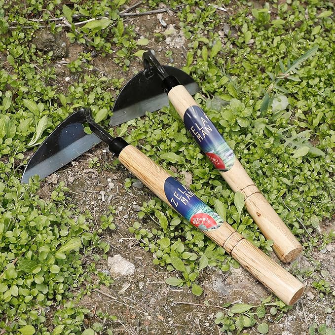 Garden Weeding Sickle/Hand Hoe, Gardening Cutting Grass Sickle, Japanese Sickle Style Hand Weeder Tool with Thick Blade&Wooden Handle