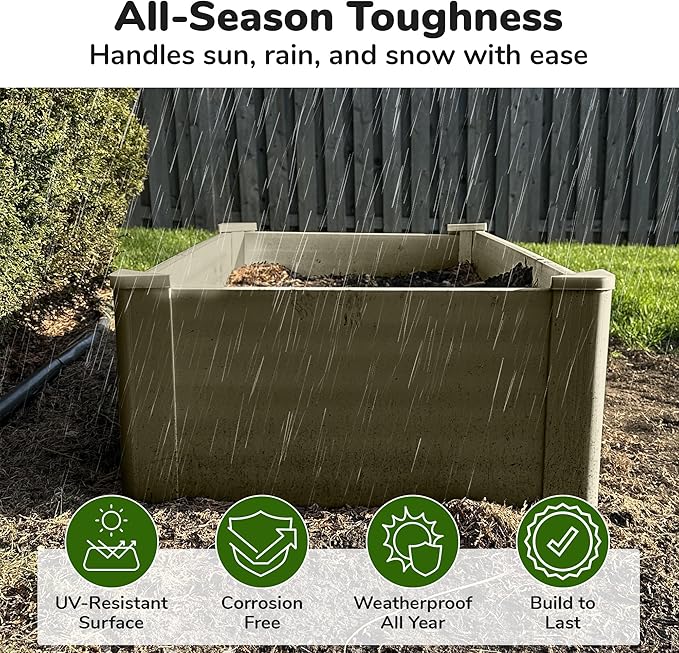 Raised Garden Bed - 2x4 ft Planter Box - Weathered Wood HDPE - No Tools Needed - DIY Kit for Urban Gardening, Flowers, Herbs & Vegetables - Made in The USA