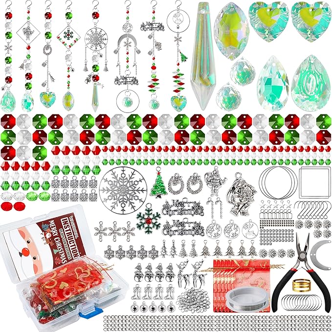 WASTROYAL 500 Pcs+ DIY Suncatcher Making Kits for Adults Crystal Christmas Sun Catchers Crafts Rainbow Maker for Christmas Decor Indoor Window Christmas Favors Sun Catcher Craft (Christmas)