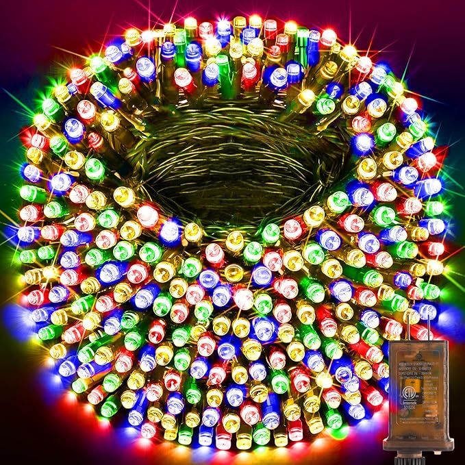 KNONEW 600FT 1500 LED Christmas String Lights Outdoor Green Wire Fairy Light 8 Modes & Timer Plug in Waterproof for Xmas Yard Tree Wedding Party Holiday Decorations(Multicolor)