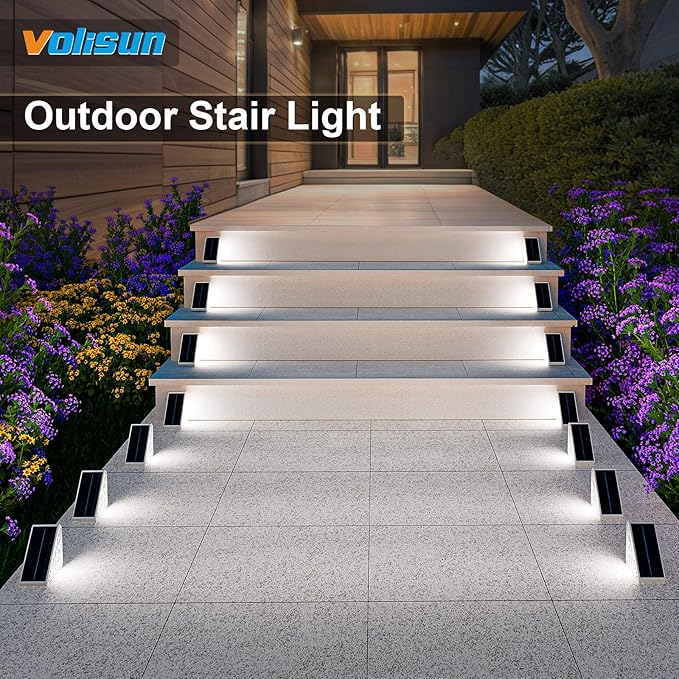 VOLISUN Solar Step Lights for Outside 24 Pack, Solar Stair Lights Outdoor Waterproof IP68, LED Outdoor Step Lights, Outdoor Stair Lights Decor for Deck, Front Step, Front Porch and Patio (Cool White)