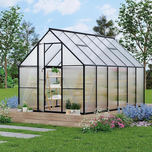 Greenhouse 6x7 FT Aluminum-Framed Heavy Duty Polycarbonate with Quick Setup Structure and Roof Vent Large Enhanced Outdoors Green House Kit