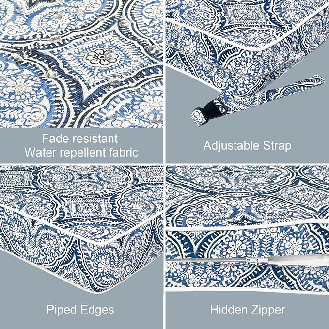 LVTXIII Patio Chair Cushions 22"x22"x3", Water-Repellent Outdoor Seat Cushions for Patio Furniture, Square Chair Pads with Ties for Home Garden Decoration, Set of 2, Medallion Blue