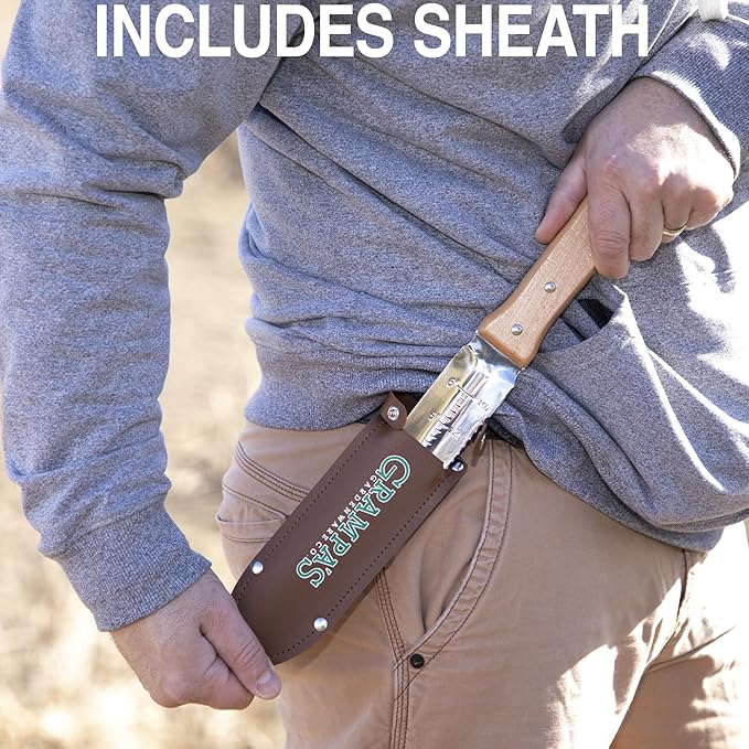 Grampa's Garden Knife - Versatile 7" Hori Hori Garden Knife With Straight & Serrated Steel Blade. Heavy-Duty Garden Hand Tool For Weeding, Digging or Planting. Includes Protective Sheath.
