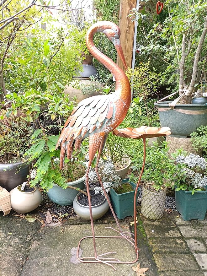 Crane Statue Metal Crane Sculpture Garden Decoration Metal Yard Art for Patio Lawn Backyard Outdoor Decoration