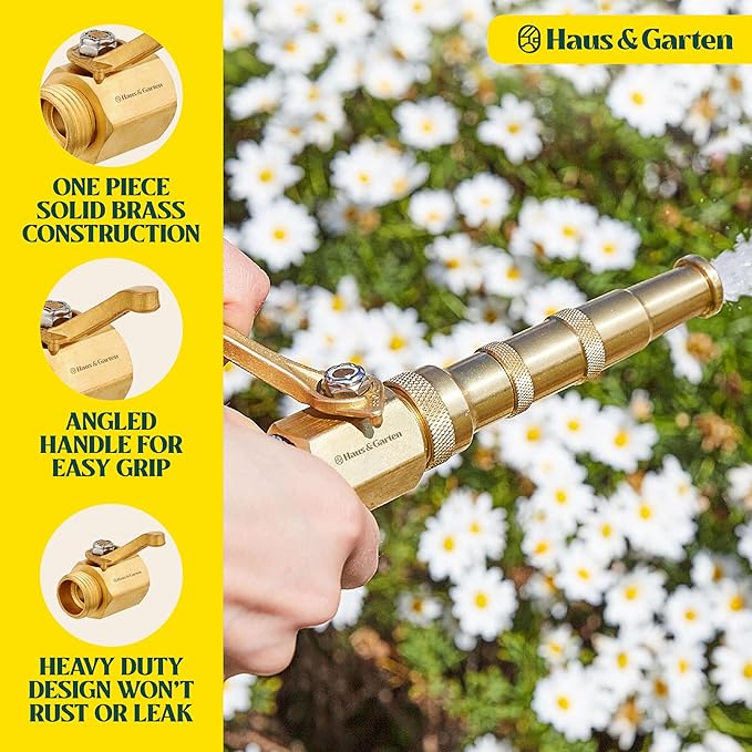 Haus & Garten Heavy-Duty 3/4" Brass Garden Hose Shut Off Valve - Garden Hose Connector, Water Shutoff, Gardening Hose Nozzle Valve, Outdoor 3/4 Inch GHT Brass Shut Off Valve Attachment (1-Pack)