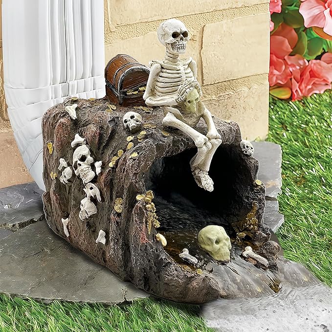 Luminous Skeleton Sculpture Gutter Downspout Extender,Garden Statue Ornament,Decor Downspout Diverter,Perfect Rain Diverter for 3"x4" Downspouts, Eco-Friendly Resin,Perfect Outdoor Decor Gift