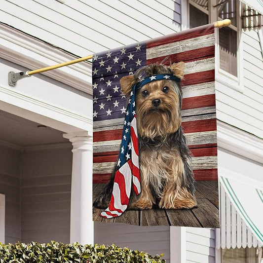 Patriot American Dog Flags - Charming Yorkshire Terrier Dog Double Sided Flag - 4th Of July Decorations for Home, Outside, House Flag 30x40 Heavy Duty Canvas, Decorative Indoor Outdoor Flag