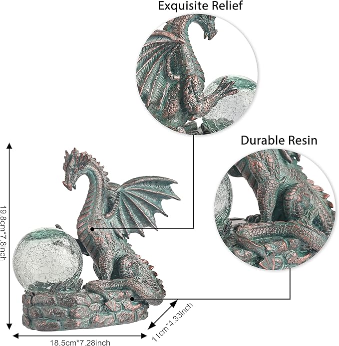 TERESA'S COLLECTIONS Garden Sculptures & Statues, Solar Dragon Outdoor Statues Figurines, Resin Bronze Gothic Garden Decor Lawn Ornaments Patio Yard Decorations Gifts for Mom Women, 8"