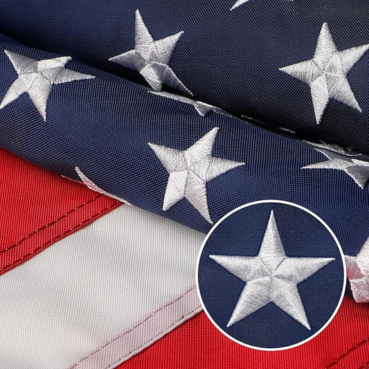 American Flag 10x15 FT, US Flags with Embroidered Stars Sewn Stripes Brass Grommets, Vivid Color, All Weather United States Flag, Polyester USA Flag for Outdoors Indoors (10x15 Foot)