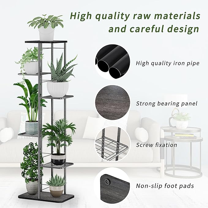 Simple Trending Plant Stand Shelf Indoor Outdoor Waterproof, 6 Tier 7 Potted Heavy Duty Metal Tall Flower Holder for Multiple Corner Display