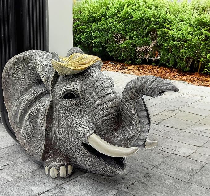 Teaeeno Elephant Decor Statue Gutter Downspout Extension Decorative,Animal Statue Outdoor Decor,3"×4" Rain Gutter Downspout Splash Block,Garden Splash Block Outdoor Sculpture,Rain Downspout Diverter